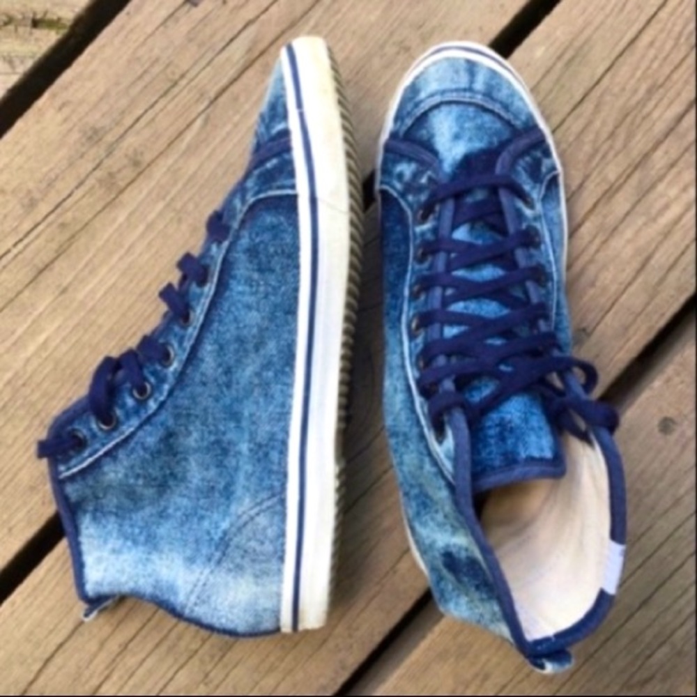WESTIES Shoes Sneakers High Top Vintage Retro Acid Wash Blue Denim Size 7
